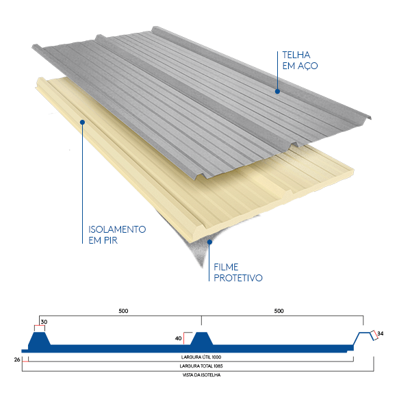 Telha Trapezoidal Confort Térmica SEM FORRO Cor de Galvalume Natural